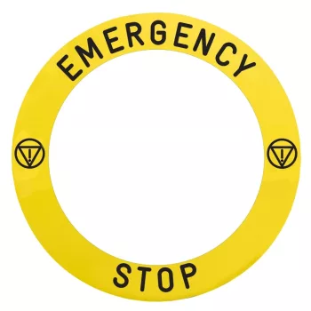   Schneider ZBY8L330 Harmony sárga köralakú felirati tábla, Ø90, ZB5AS84Wxx vészleállítóhoz, logóval, EMERGENCY STOP