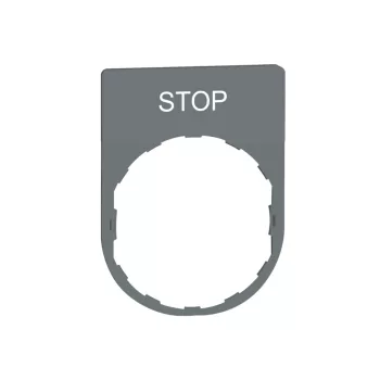   Schneider ZBYP2304C0 Harmony felirati tábla, 30x40 mm, műanyag, Ø22 készülékekhez, gravírozott, STOP, szürke perem