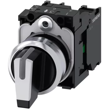   Siemens 3SU1150-2BL60-1NA0 Komplett világító fém választókapcsoló, I-0-II 3-állású, D22, működtetőkaros, 5-500V, IP67, csavaros ( Siemens 3SU1150-2BL60-1NA0 )