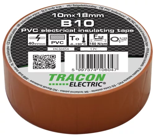 Tracon, B10, szigetelőszalag, barna, 10 m x 18 mm, PVC, 0-90°C Tracon (B10)