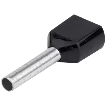 Tracon E13IR szigetelt ikerérvéghüvely 2×1,5 mm² fekete L=8 mm ónozott réz
