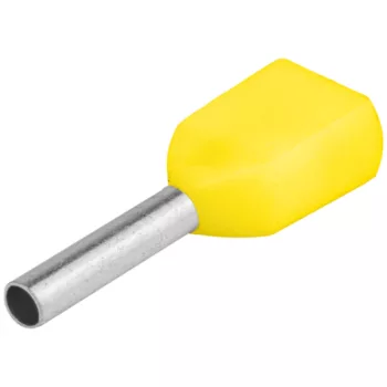 Tracon E22I szigetelt ikerérvéghüvely 2×6 mm² sárga L=14 mm ónozott réz