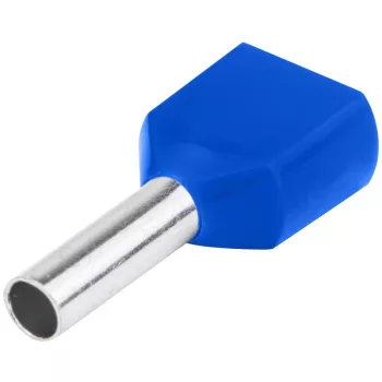 Tracon E26I szigetelt ikerérvéghüvely 2×16 mm² kék L=14 mm ónozott réz