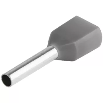 Tracon E50I szigetelt ikerérvéghüvely 2×0,75 mm² szürke L=8 mm ónozott réz
