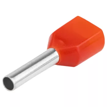Tracon E90IH szigetelt ikerérvéghüvely 2×1 mm² piros L=10 mm ónozott réz