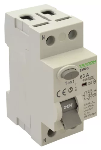 Tracon EVOG2P251 Áram-védőkapcsoló (Fi-relé), A osztály, 2P, 25A, 100 mA