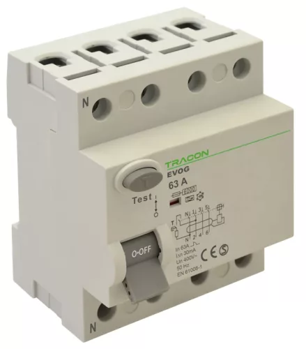 Tracon EVOG4P4003 Áram-védőkapcsoló (Fi-relé), A osztály, 4P, 40A, 30 mA