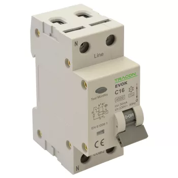 Tracon EVOK2C1003 kombinált védőkapcsoló FI-LS AC 2P C 10A 30mA
