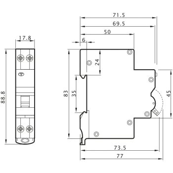   Tracon EVOKEB4003 Áramvédős kismegszakító (Kombi Fi-relé) 1P+N, B karakterisztika, 40A, 30mA, 6kA, AC osztály, 1 modul