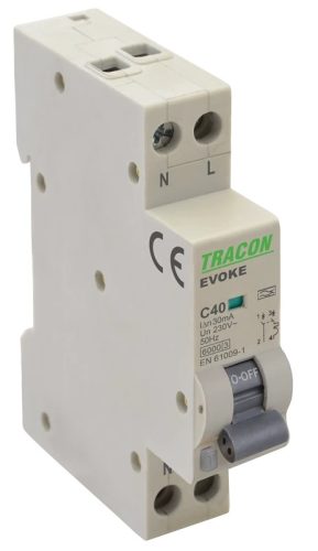 Tracon EVOKEC3203 Áramvédős kismegszakító (Kombi Fi-relé) 1P+N, C karakterisztika, 32A, 30mA, 6kA, AC osztály, 1 modul