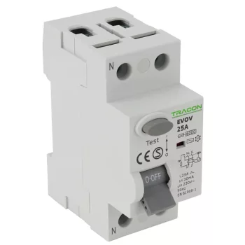   Tracon EVOV2P2503 Áram-védőkapcsoló (Fi-relé), AC osztály, 2P, 25A, 30 mA