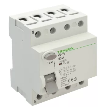   Tracon EVOV4P2503 Áram-védőkapcsoló (Fi-relé), AC osztály, 4P, 25A, 30 mA