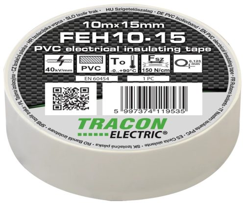Tracon FEH10-15 PVC.Szigetelőszalag 10 m x 15 mm fehér ( FEH10-15 )