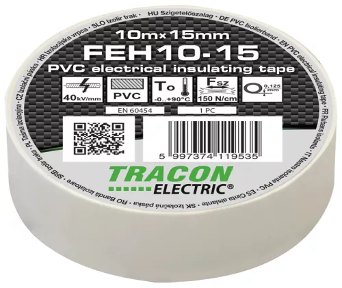Tracon FEH10-15 PVC szigetelőszalag fehér 10m 15mm