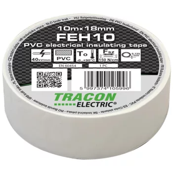 Tracon FEH10 PVC szigetelőszalag fehér 10m 18mm