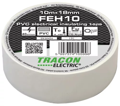 Tracon FEH10 PVC szigetelőszalag fehér 10m 18mm