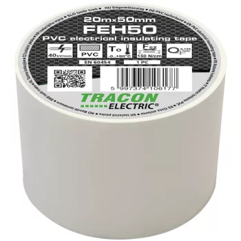 Tracon FEH50 PVC szigetelőszalag fehér 20m 50mm