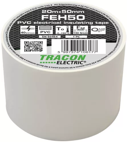 Tracon FEH50 PVC szigetelőszalag fehér 20m 50mm