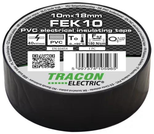 Tracon FEK10 PVC szigetelőszalag fekete 10m 18mm