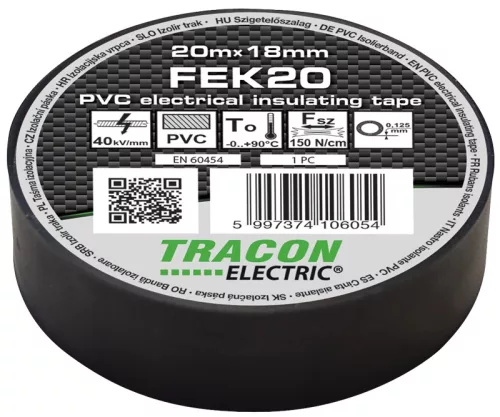 Tracon FEK20 PVC szigetelőszalag fekete 20m 18mm