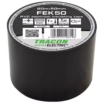 Tracon FEK50 PVC szigetelőszalag fekete 20m 50mm