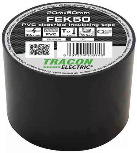 Tracon FEK50 PVC szigetelőszalag fekete 20m 50mm