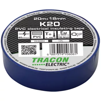 Tracon K20 PVC szigetelőszalag kék 20m 18mm