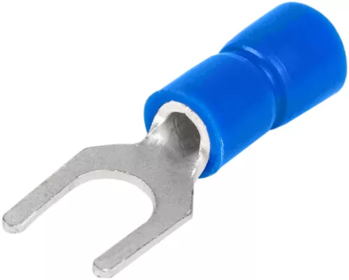 Tracon KV3 szigetelt villássaru, 2,5mm2, M3, (d1=2,3mm, d2=3,6mm), kék, ónozott elektrolitréz