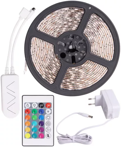 Tracon, LED-SET-K-RGB, LED szalag szet, kültéri IP54, 14,4 W / m teljesítménnyel, 450lm, RGB színváltós, 12V DC, 10mm széles, 60 led/m, SMD LED 120° (Tracon LED-SET-K-RGB)