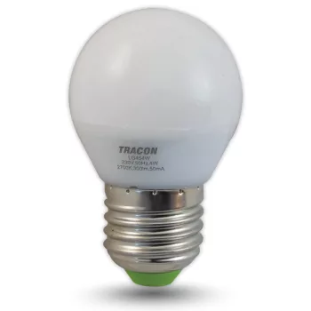   Tracon, LG454W, LED-es fényforrás, ( kisgömb alakú ) 4W-os teljesítményű, E27 foglalattal, 2700K-es színhőmérsékletü, SMD LED ( 250 lm ) Tracon ( LG454W )