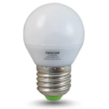   Tracon, LG455NW, LED-es fényforrás, ( kisgömb alakú ) 5W-os teljesítményű, E27 foglalattal, 4000K-es színhőmérsékletü, SMD LED ( 370 lm ) Tracon ( LG455NW )