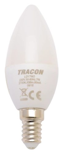 Tracon, LGY7NW, LED-es fényforrás, ( gyertya alakú )7W-os teljesítményű, E14 foglalattal, 4000K-es színhőmérsékletü, SMD LED ( 500 lm ) Tracon ( LGY7NW )