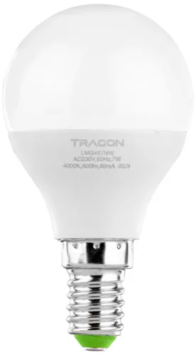 Tracon, LMG457NW, LED-es fényforrás, ( kisgömb alakú ) 7W-os teljesítményű, E14 foglalattal, 4000K-es színhőmérsékletü, SMD LED ( 500 lm ) Tracon ( LMG457NW )