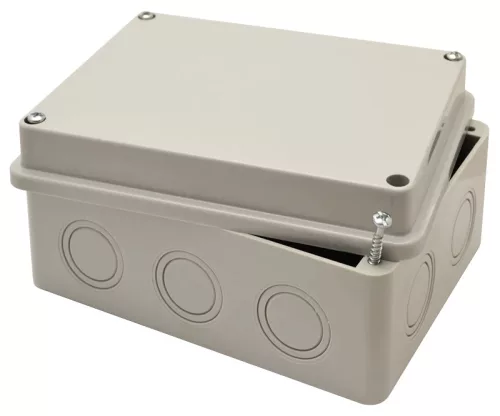 Tracon MED15117 műanyag falon kivüli kötődoboz 150x110x70 teli fedéllel, kikönnyített kábelbevezőtel, IP54 világosszürke