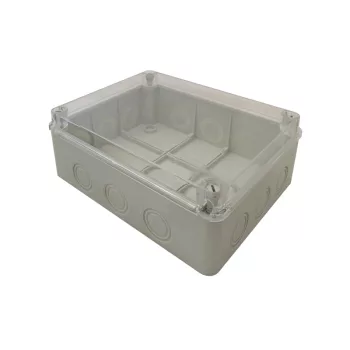   Tracon MED25209T műanyag falon kivüli kötődoboz 250x200x90 átlátszó fedéllel, kikönnyített kábelbevezőtel, IP67 világosszürke