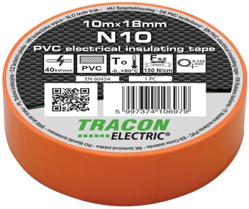 Tracon, N10, szigetelőszalag, narancs, 10 m x 18 mm, PVC, 0-90°C Tracon (N10)