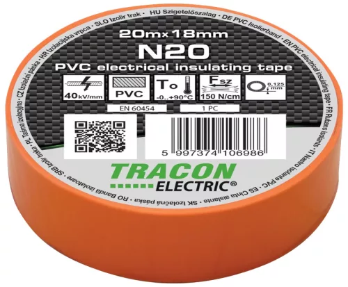 Tracon N20 PVC szigetelőszalag narancs 20m 18mm