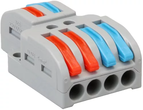 Tracon OVO2P24 csavar nélküli vezeték összekötő 6 x 0,5-4mm2 -es tömör és sodrott vezetékhez, oldható, 32A 400V - 15,5x23,3x39,3mm