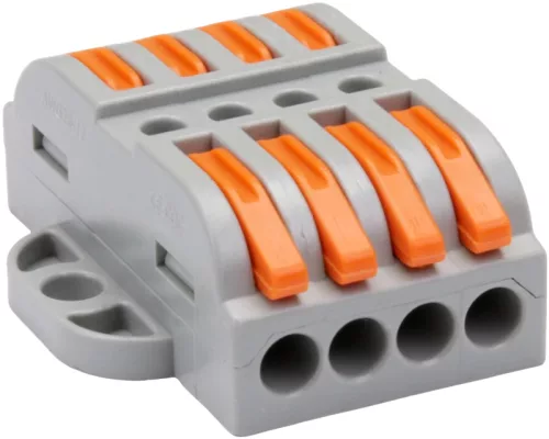 Tracon OVOFT44 csavar nélküli vezeték összekötő 8 x 0,5-4mm2 -es tömör és sodrott vezetékhez, oldható, 32A 400V - 14,5x35,3x39,3mm