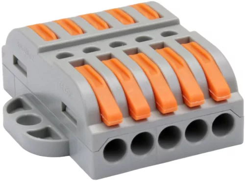 Tracon OVOFT55 csavar nélküli vezeték összekötő 10 x 0,5-4mm2 -es tömör és sodrott vezetékhez, oldható, 32A 400V - 14,5x40,3x39,3mm
