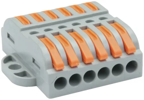Tracon OVOFT66 csavar nélküli vezeték összekötő 12 x 0,5-4mm2 -es tömör és sodrott vezetékhez, oldható, 32A 400V - 14,5x45,3x39,3mm