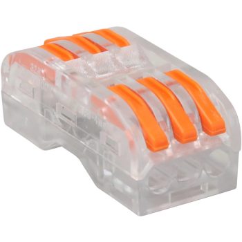   Tracon OVOTT33 csavar nélküli vezeték összekötő 6 x 0,5-4mm2 -es tömör és sodrott vezetékhez, oldható, átlátszó házban, 32A 400V - 14,5x18,3x39,3mm