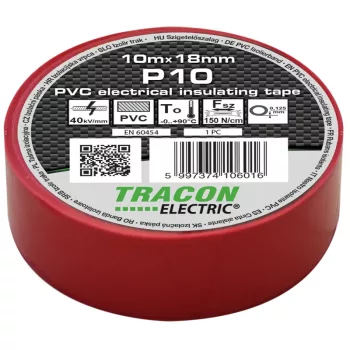 Tracon P10 PVC szigetelőszalag piros 10m 18mm