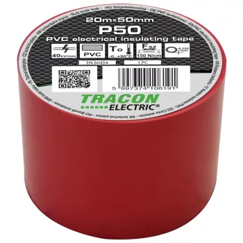Tracon P50 PVC szigetelőszalag piros 20m 50mm