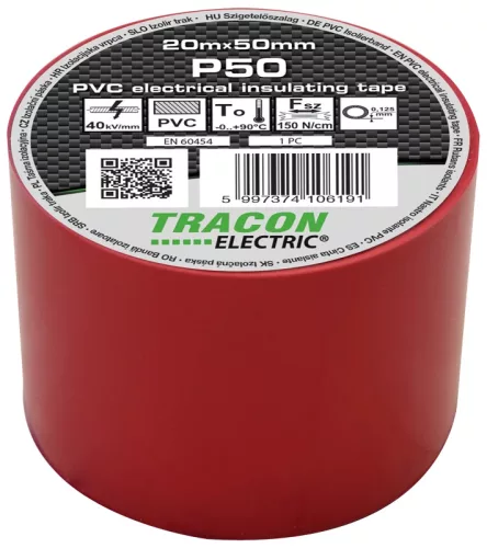 Tracon P50 PVC szigetelőszalag piros 20m 50mm