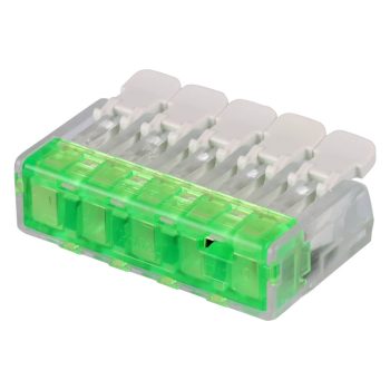   Tracon RVOG5 vezeték összekötő 5 x 0,2-4mm2 -es tömör és sodrott vezetékhez, oldható, lapos kivitel , átlátszó házban