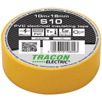 Tracon S10 PVC szigetelőszalag sárga 10m 18mm