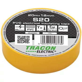 Tracon S20 PVC szigetelőszalag sárga 20m 18mm