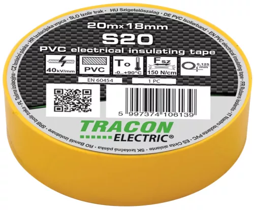 Tracon S20 PVC szigetelőszalag sárga 20m 18mm