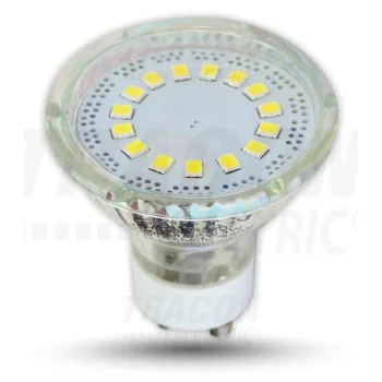   Tracon, SMD-GU10-12-WW, LED-es fényforrás, ( 12 LEDES spot ), 3W-os teljesítményű, GU10 foglalattal, 3000K-es színhőmérsékletü, SMD LED ( 210 lm ) Tracon ( SMD-GU10-12-WW )